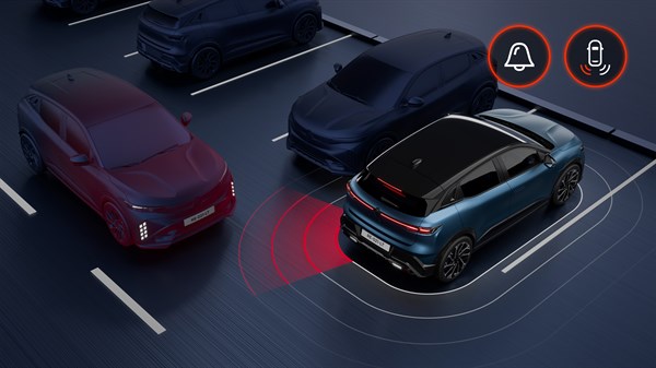 Renault Megane E-Tech électrique - avertisseur de sortie de stationnement en marche arrière