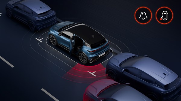 Renault Megane E-Tech électrique - alerte sortie sécurisée des occupants