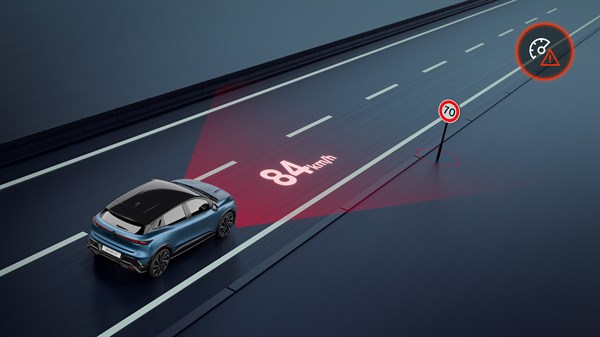 Renault Megane E-Tech électrique - reconnaissance des panneaux de signalisation avec alerte